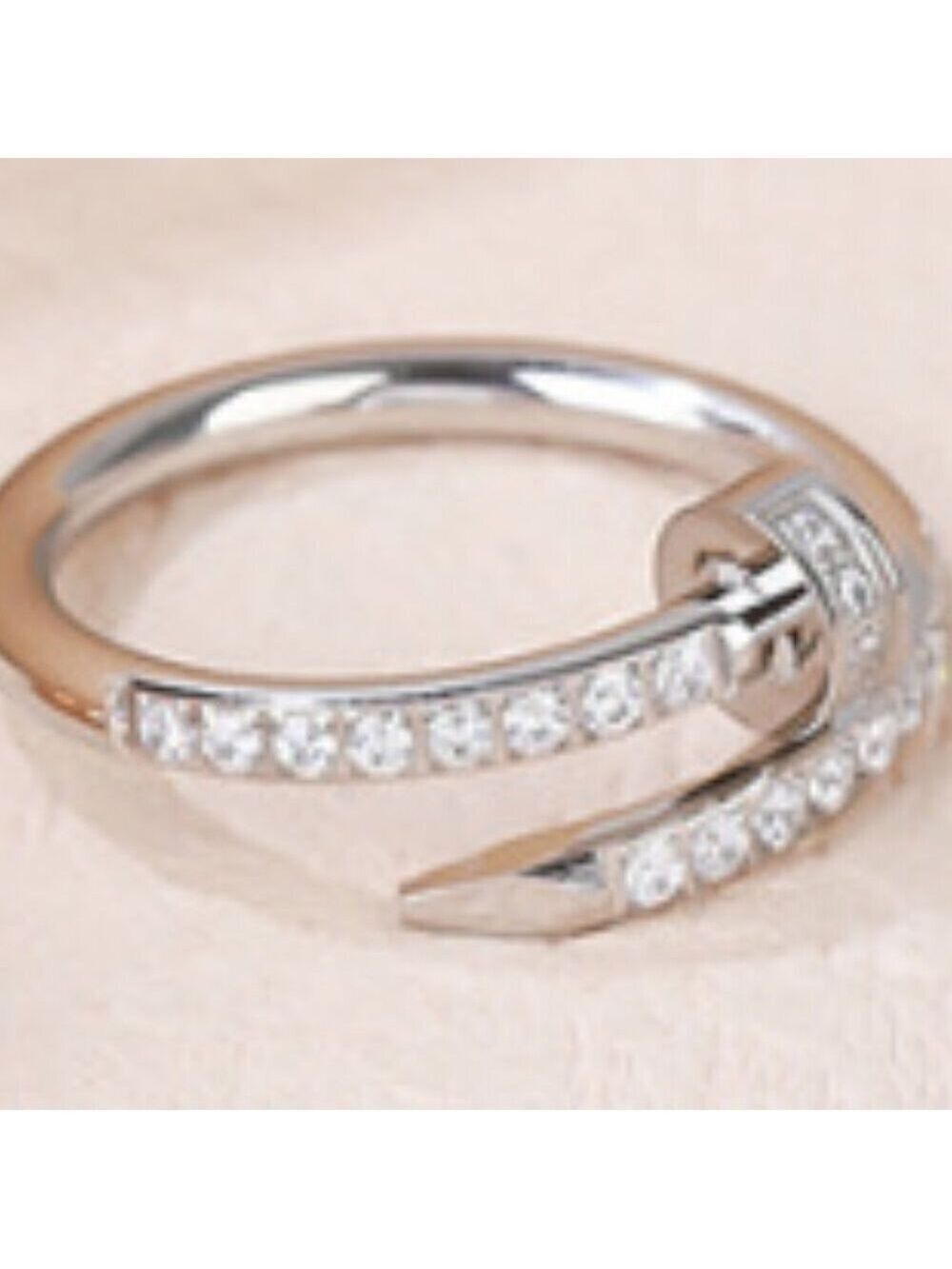 Silver Stainless Steel Nail Ring with Zircon Stones, Stainless Steel - Picture 2 of 6